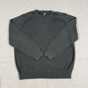 ZARA 100% Cotton V Neck Sweater XL Olive Green Relaxed Minimalist Knit